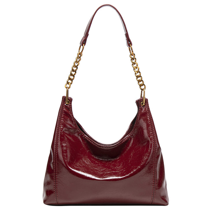 Damen Hobo-Tasche mit glänzender Oberfläche und dekorativem Kettenhenkel Nord Taschen