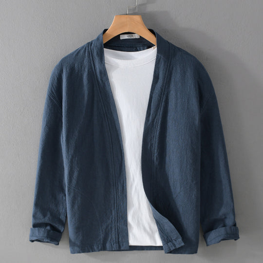 Herren Offene Leinen-Overjacket mit Kimono-Kragen und Relaxed-Fit Nord Taschen