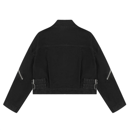 Damen Cropped Utility-Jacke mit Stehkragen, Mehrfachtaschen und Reißverschlussärmeln Nord Taschen