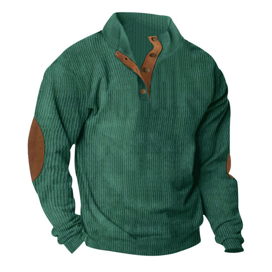 Herren Waffelstrick-Henley-Pullover mit Stehkragen und Ellbogen-Patches Nord Taschen