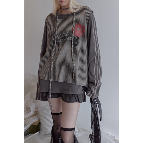Damen Lagen-Langarmshirt mit gestreiftem Frontpanel und Spitzenband Nord Taschen