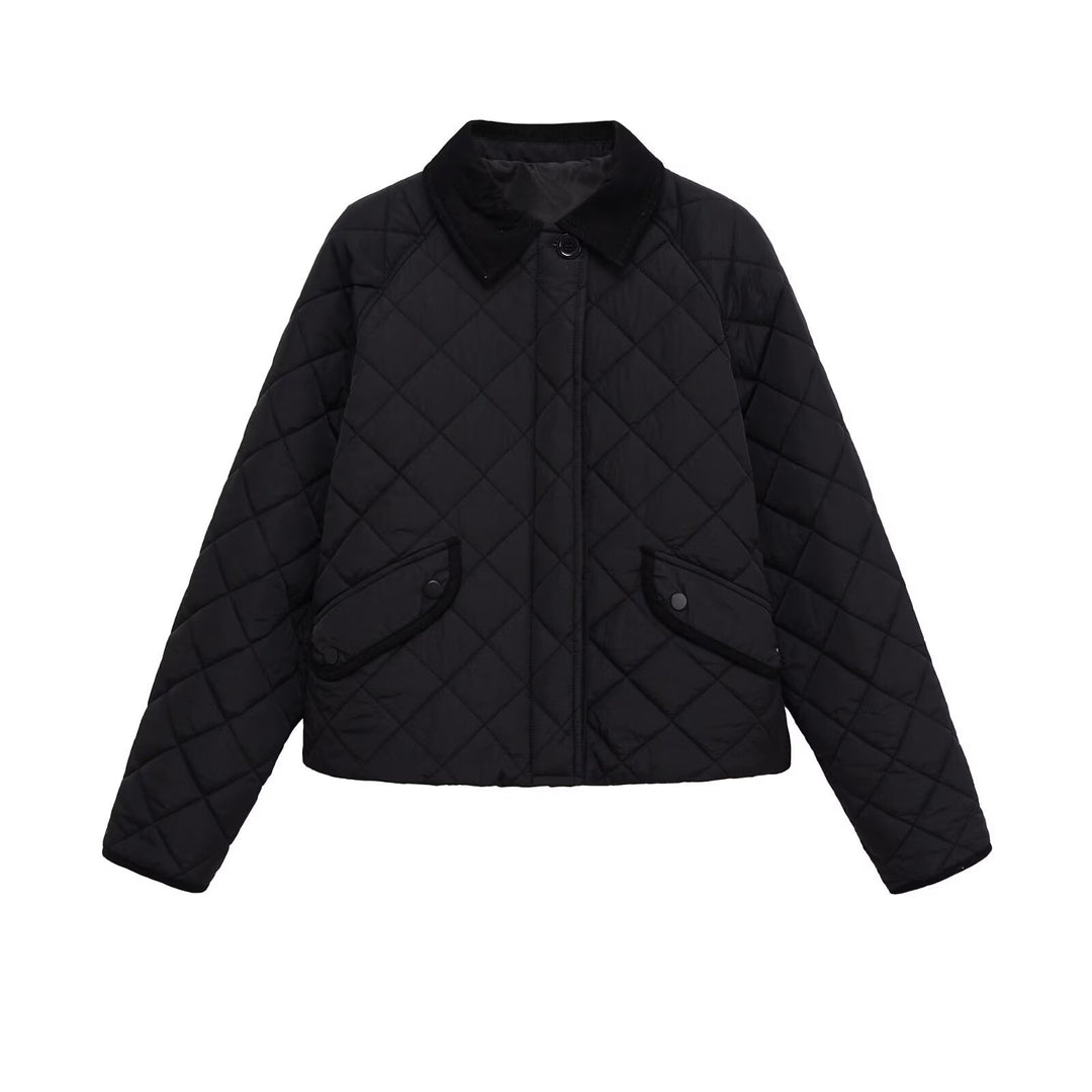 Damen Gesteppte Boxy‑Übergangsjacke mit Cordkragen und Pattentaschen Nord Taschen