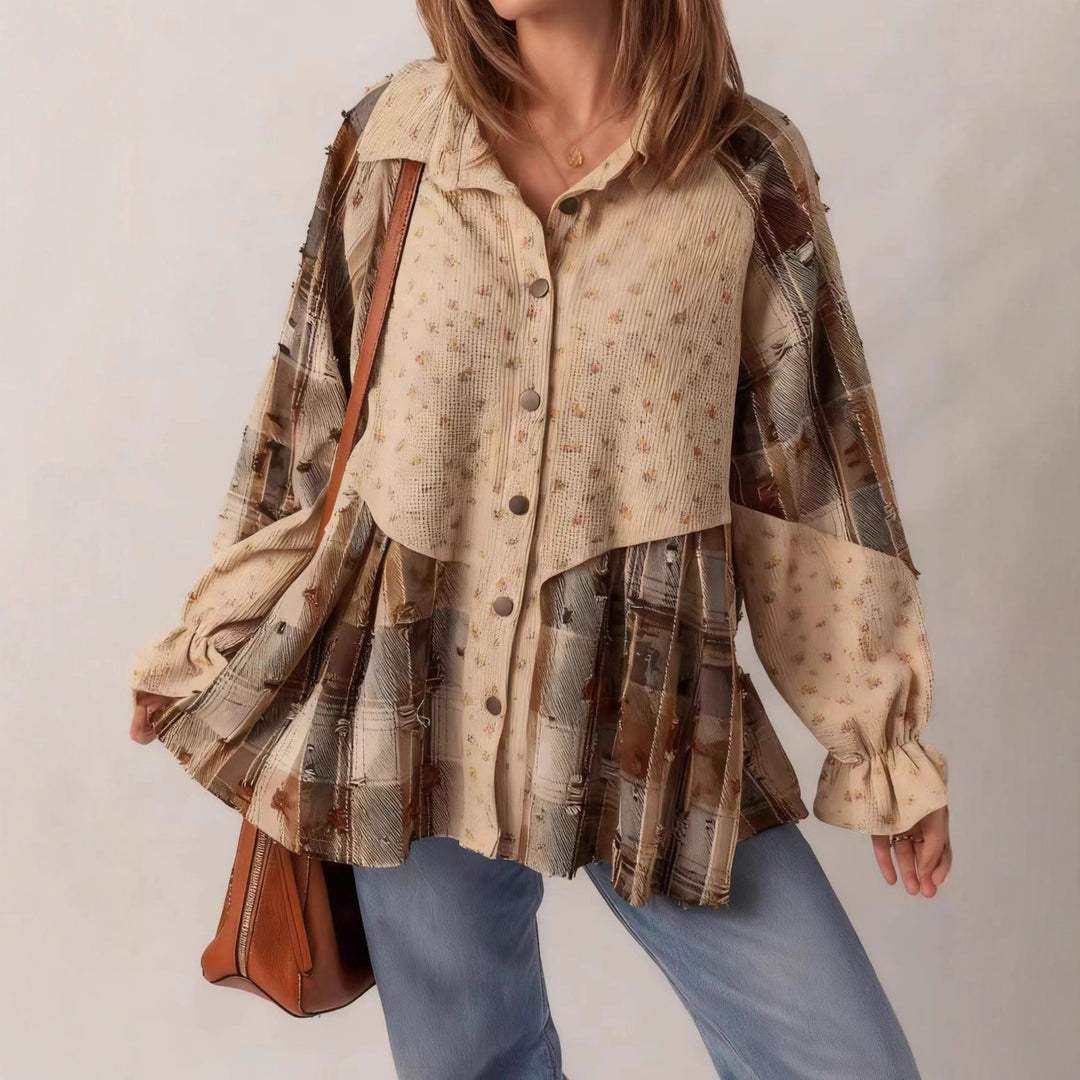 Damen Lässige und elegante Puffärmel Bluse Nord Taschen