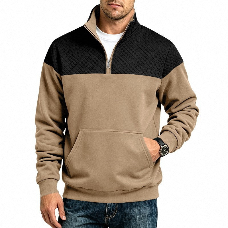 Herren Stehkragen-Sweatshirt mit Halbzip, gesteppter Schulterpasse und Kängurutasche Nord Taschen