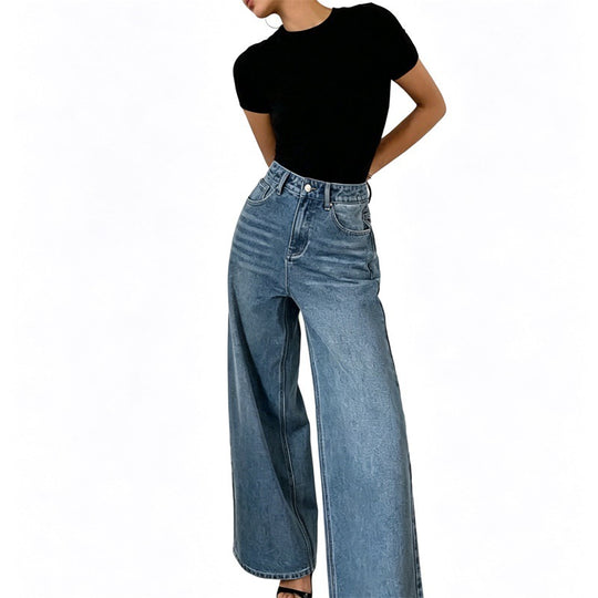 Damen Jeanshose mit hoher Taille und weitem Bein Nord Taschen