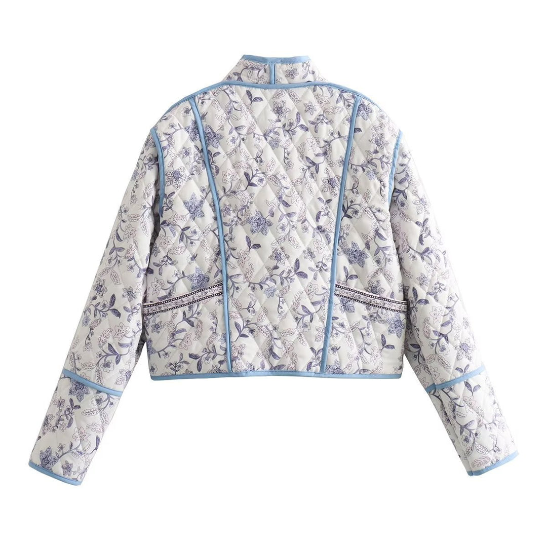Damen Gestepptes Cropped-Steppjacke mit floralem Allovermuster und kontrastierender Paspelierung Nord Taschen