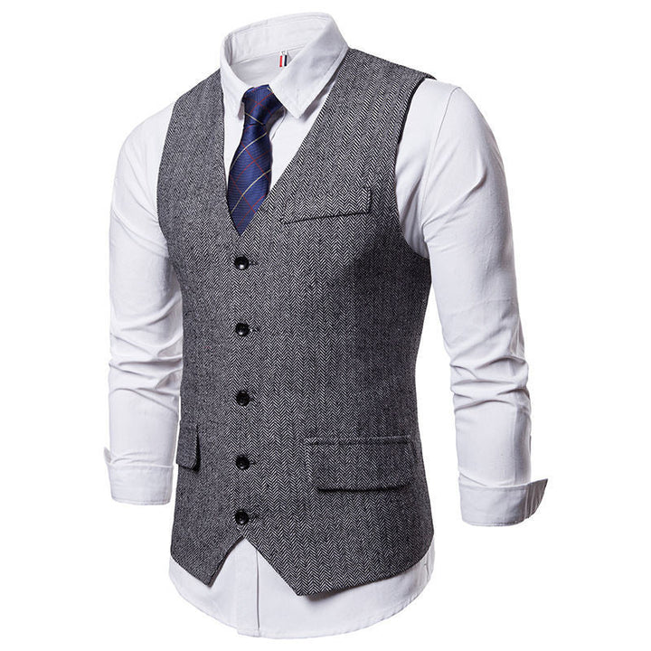 Herren elegante Weste im klassischen Herringbone-Design mit praktischen Taschen