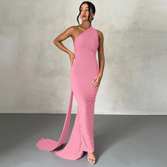 Damen Elegantes One-Shoulder Abendkleid Nord Taschen