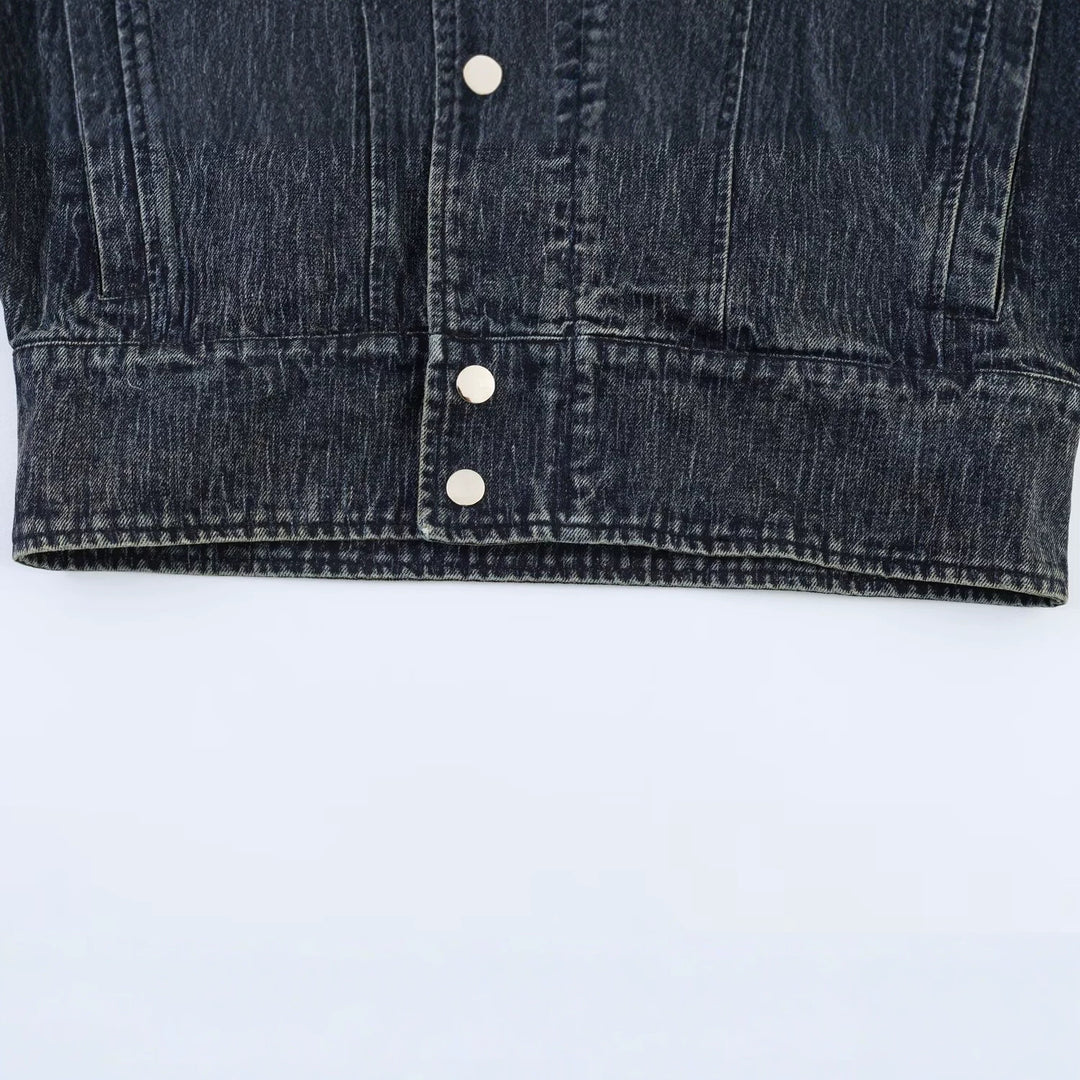 Damen Oversized-Jeansjacke mit großem Schalkragen und Used-Effekt Nord Taschen