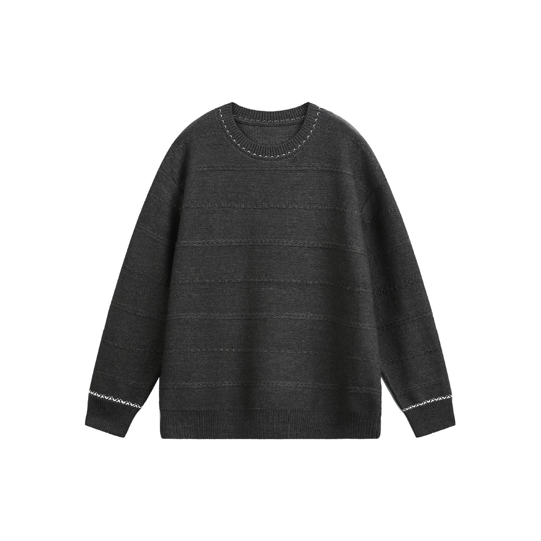Damen Oversize-Strickpullover mit Strukturstreifen und Rundhalsausschnitt Nord Taschen