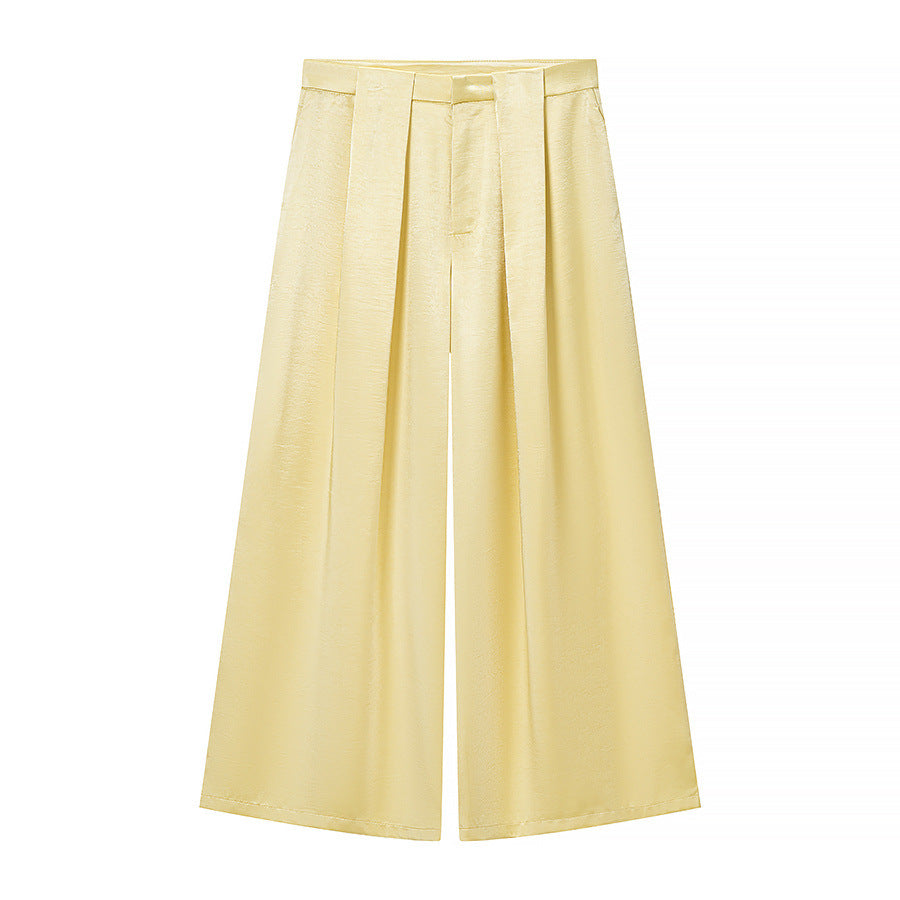 Damen Zweiteiliges Satin-Ensemble mit Wickelblazer und weiter Plissee-Hose Nord Taschen