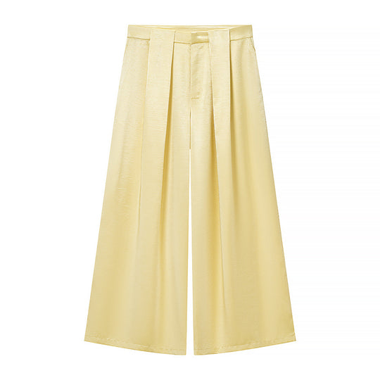 Damen Zweiteiliges Satin-Ensemble mit Wickelblazer und weiter Plissee-Hose Nord Taschen