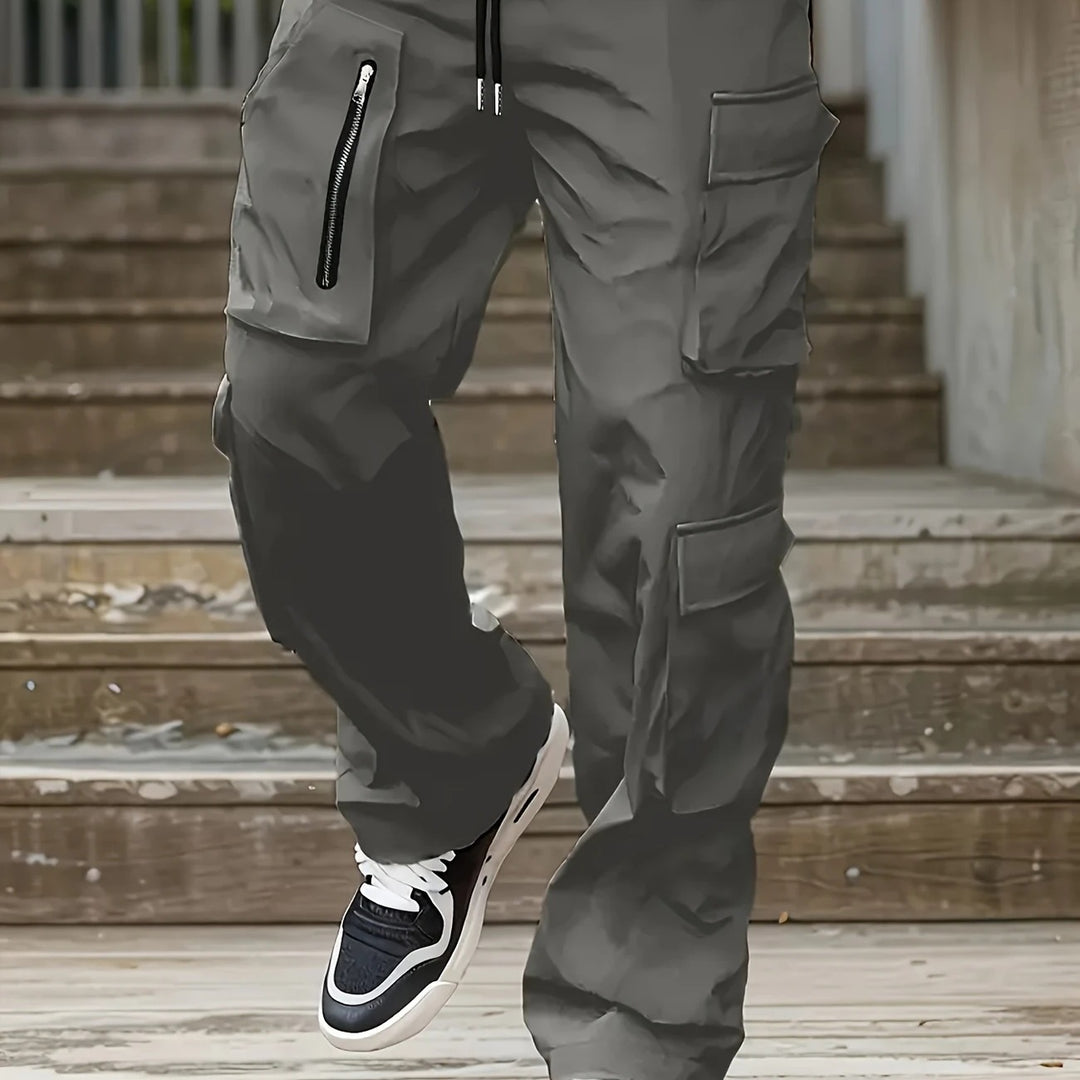 Herren Weite Cargo-Jogginghose mit multifunktionalen Taschen, Reißverschlussdetail und Kordelzugbund Nord Taschen