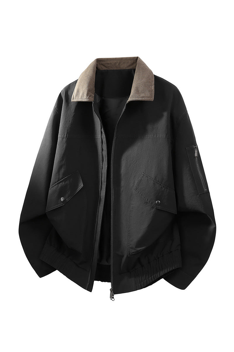 Herren Oversize Bomberjacke im Worker-Stil mit Cordkragen, Pattentaschen und elastischem Saum Nord Taschen