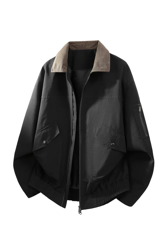 Herren Oversize Bomberjacke im Worker-Stil mit Cordkragen, Pattentaschen und elastischem Saum Nord Taschen