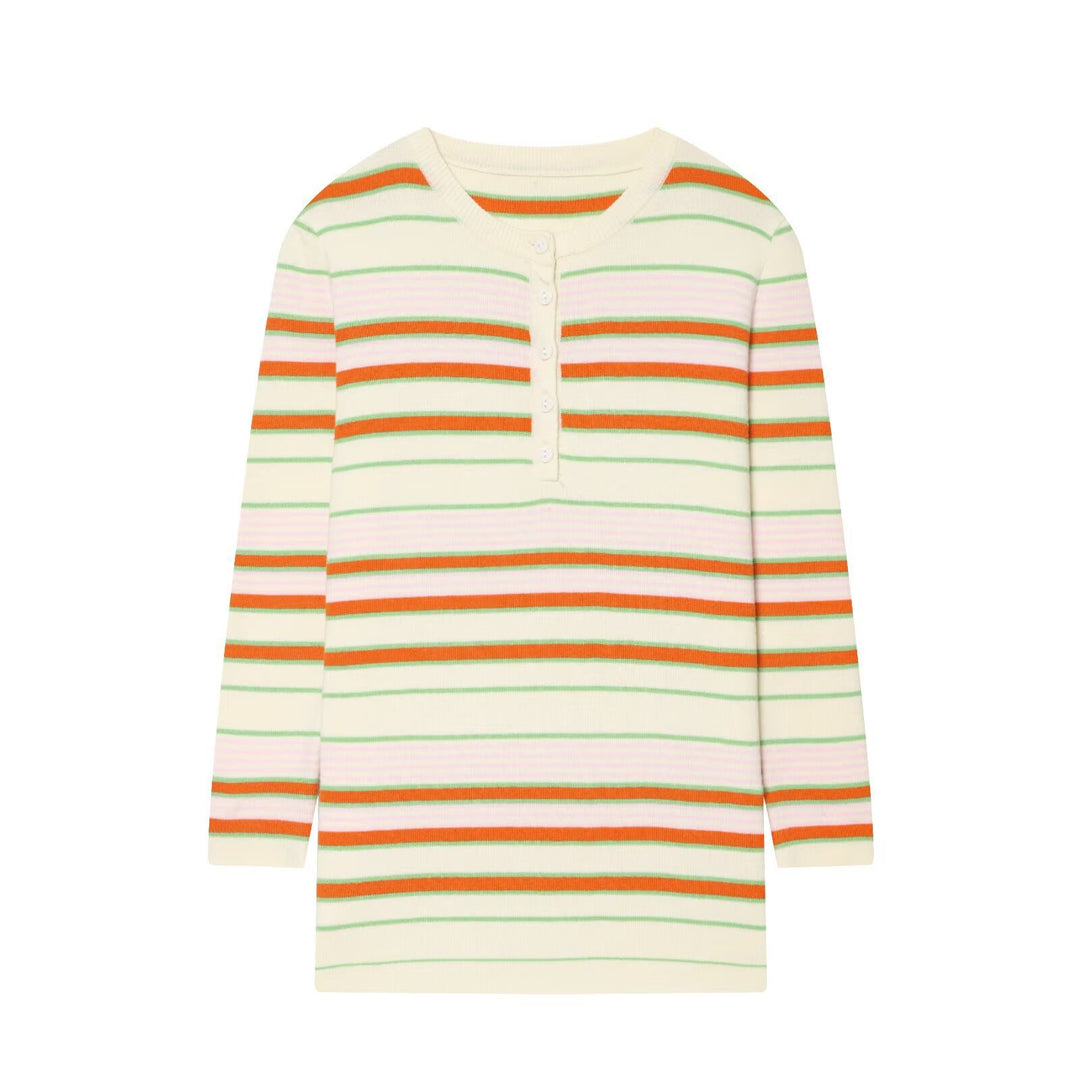 Damen Gestreiftes Rippstrick-Henleyshirt mit Knopfleiste und schmaler Passform Nord Taschen