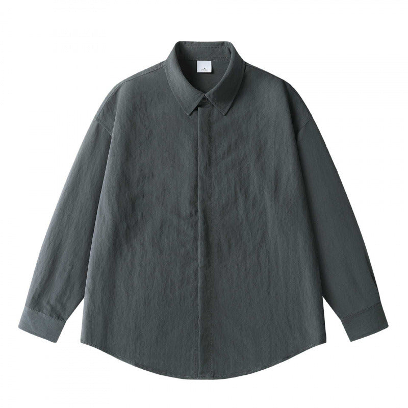 Unisex Oversize Leinenhemd mit verdeckter Knopfleiste und überschnittener Schulter Nord Taschen