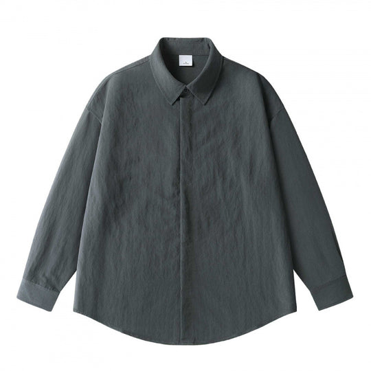 Unisex Oversize Leinenhemd mit verdeckter Knopfleiste und überschnittener Schulter Nord Taschen