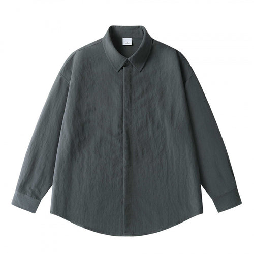 Unisex Oversize Leinenhemd mit verdeckter Knopfleiste und überschnittener Schulter Nord Taschen