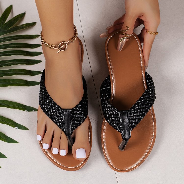 Damen Zehentrenner-Sandalen mit geflochtenem Riemen und rutschfester Sohle