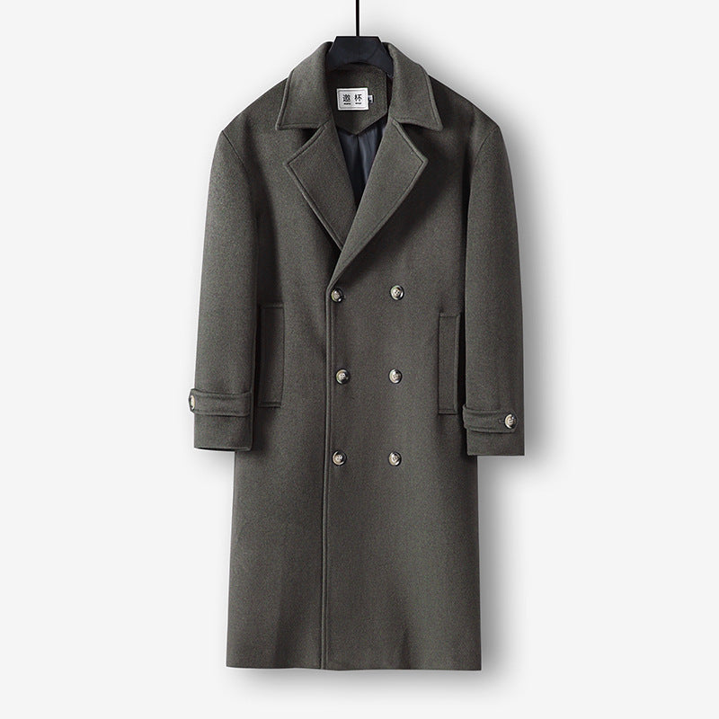 Herren Langer Doppelreihiger Wollmantel mit minimalistischer Silhouette und Schalkragen Nord Taschen