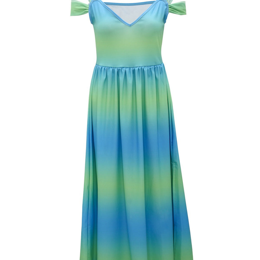 Damen Maxikleid mit elegantem Farbverlauf und schulterfreien Ärmeln