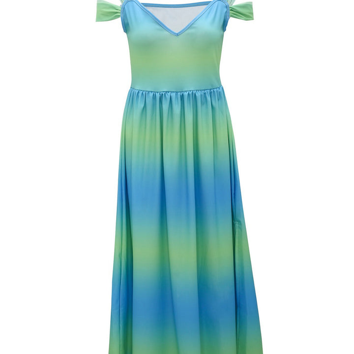 Damen Maxikleid mit elegantem Farbverlauf und schulterfreien Ärmeln