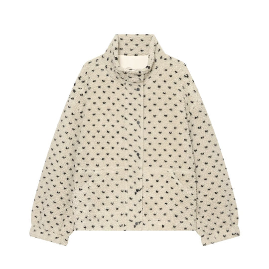 Damen Kurze Teddyjacke mit Stehkragen und Punktmuster Nord Taschen