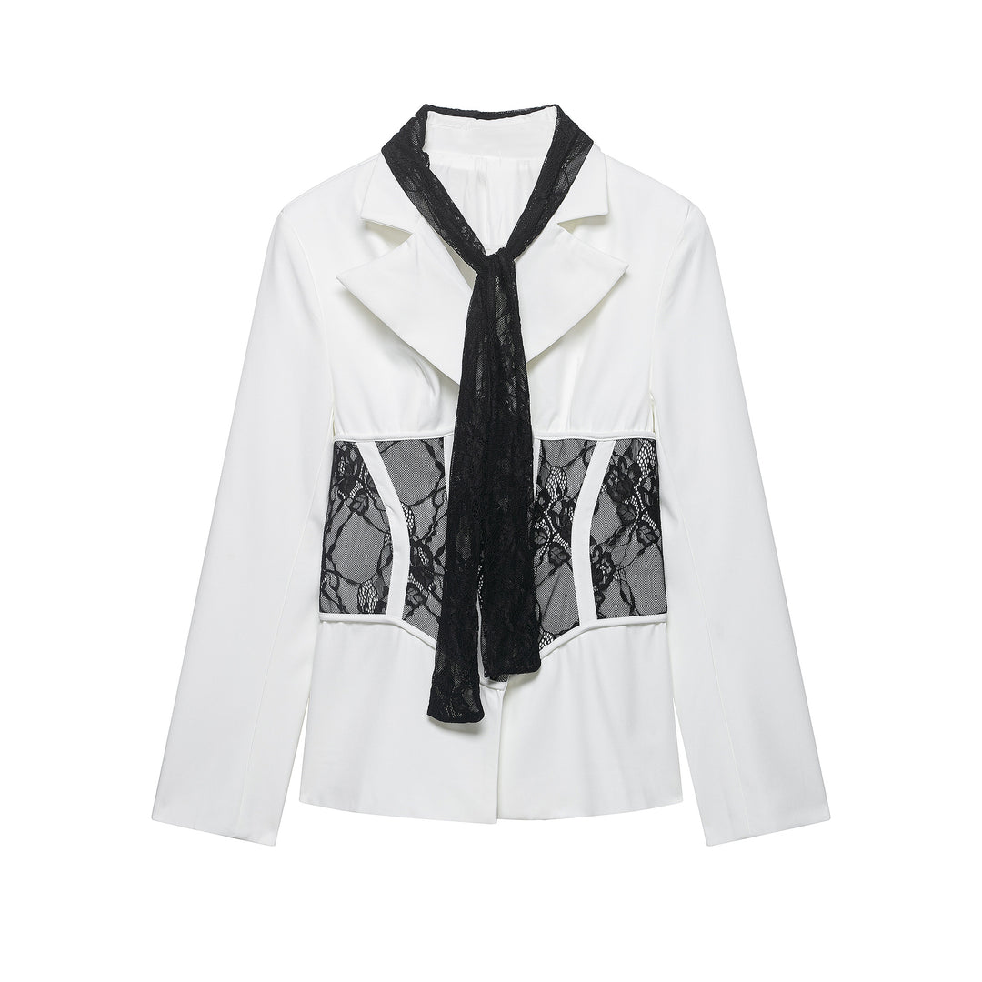 Damen Taillierter Blazer mit Spitzeneinsätzen und integriertem Spitzenschal Nord Taschen