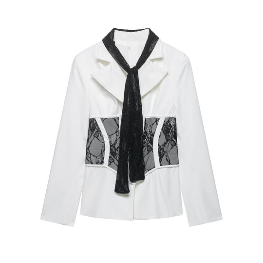 Damen Taillierter Blazer mit Spitzeneinsätzen und integriertem Spitzenschal Nord Taschen