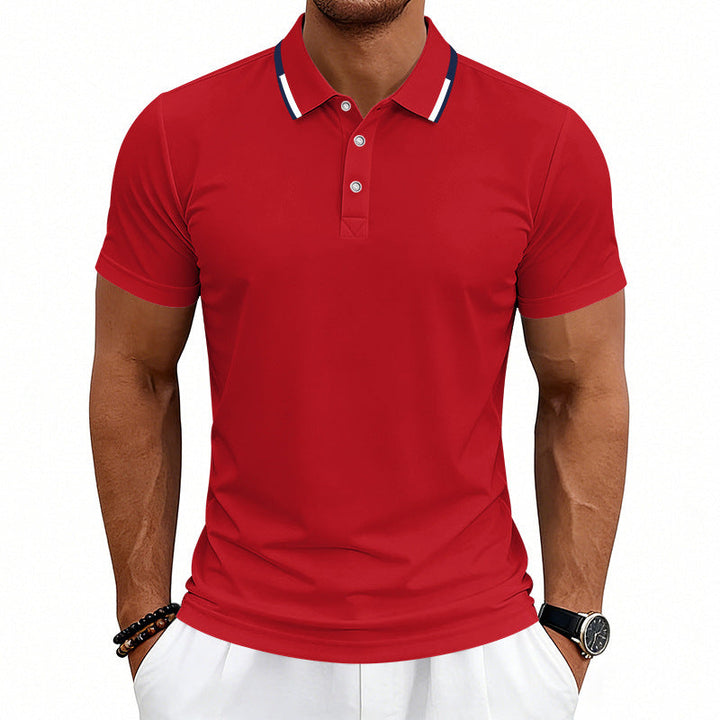 Herren nan tailliertes Kurzarm-Poloshirt mit Kontrastkragen aus atmungsaktivem Piqué
