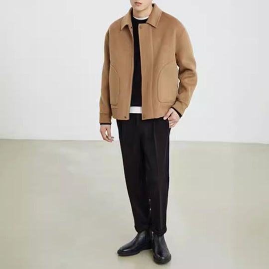 Herren Boxy Wollmix-Zipjacke mit verdeckter Knopfleiste und runden aufgesetzten Taschen Nord Taschen