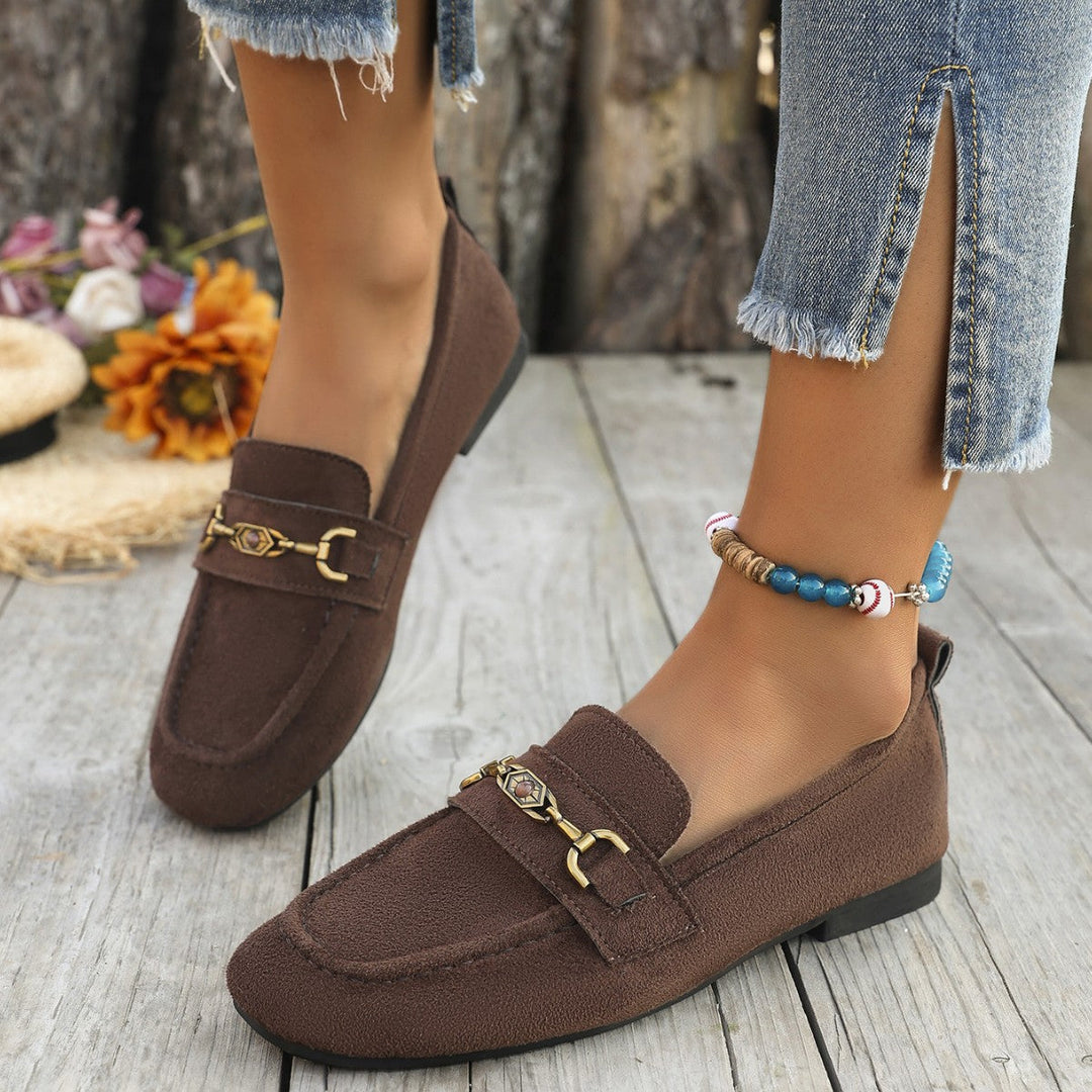Damen Mokassins mit schicke Goldakzent und weichem Veloursleder