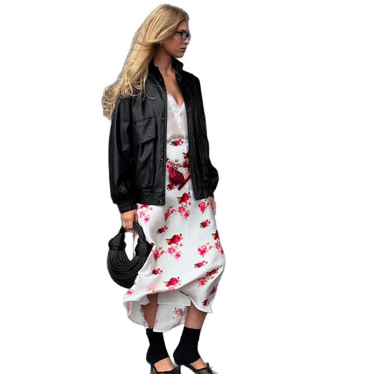Damen Boxy-Lederimitat-Blouson mit Stehkragen und gerafften Bündchen Nord Taschen