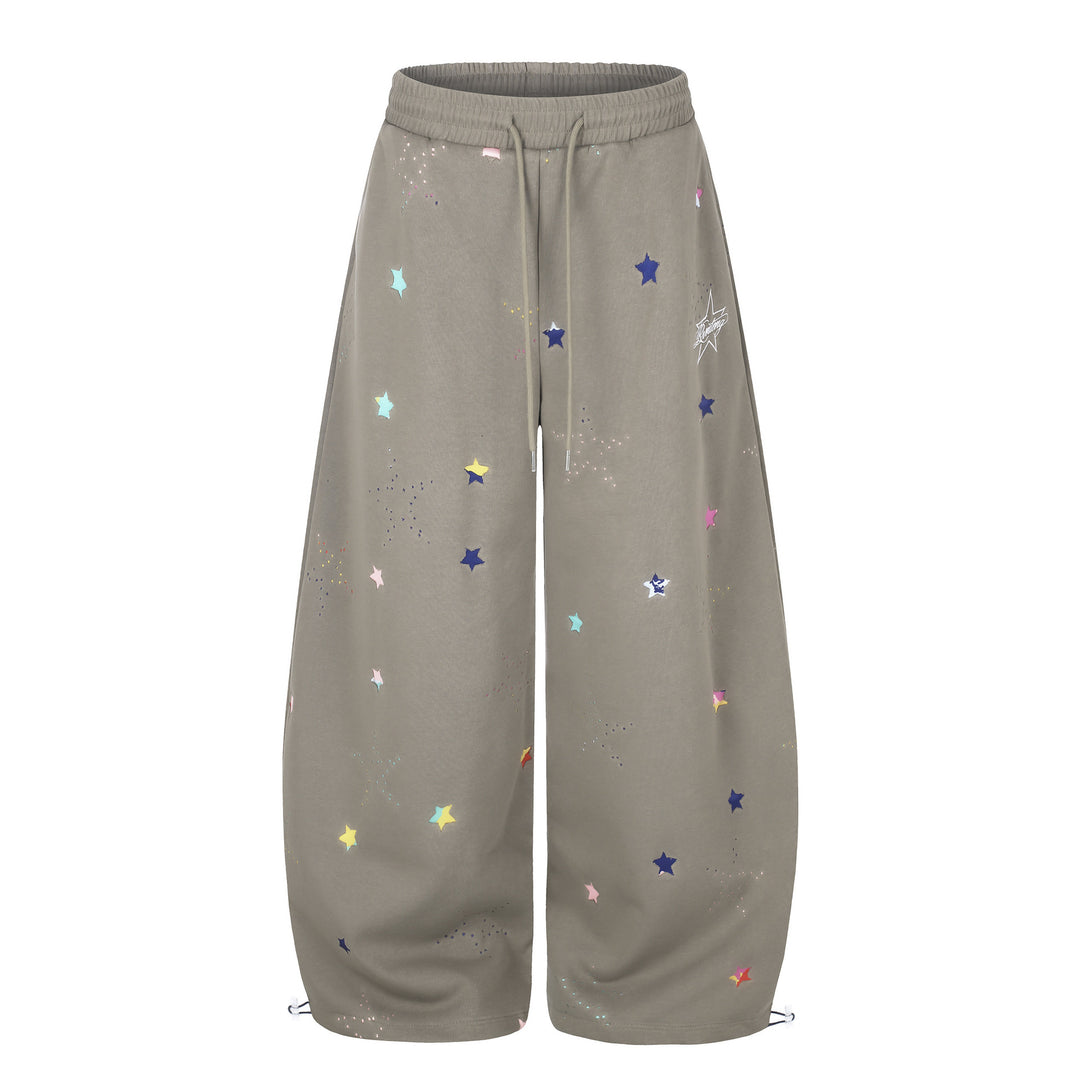 Damen Extraweite Palazzo-Capri-Sweathose mit Sternen-Print, Komfortbund und verstellbarem Saum Nord Taschen