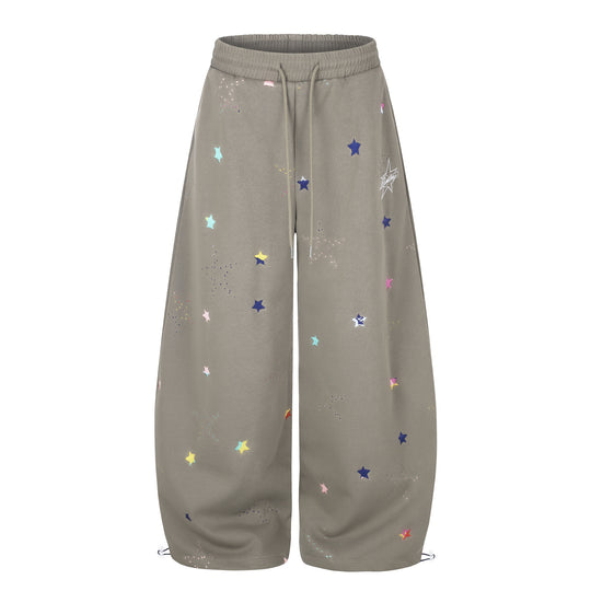 Damen Extraweite Palazzo-Capri-Sweathose mit Sternen-Print, Komfortbund und verstellbarem Saum Nord Taschen
