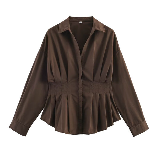 Damen Taillierte Blusenshirt-Jacke mit Kellerfalten und verdeckter Knopfleiste Nord Taschen