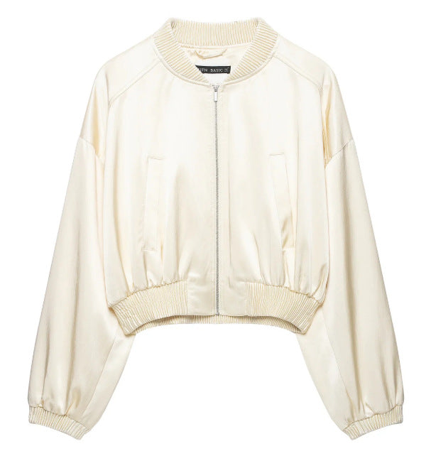 Damen Cropped Satin‑Blouson mit Raglanärmeln, elastischem Saum und Frontreißverschluss Nord Taschen