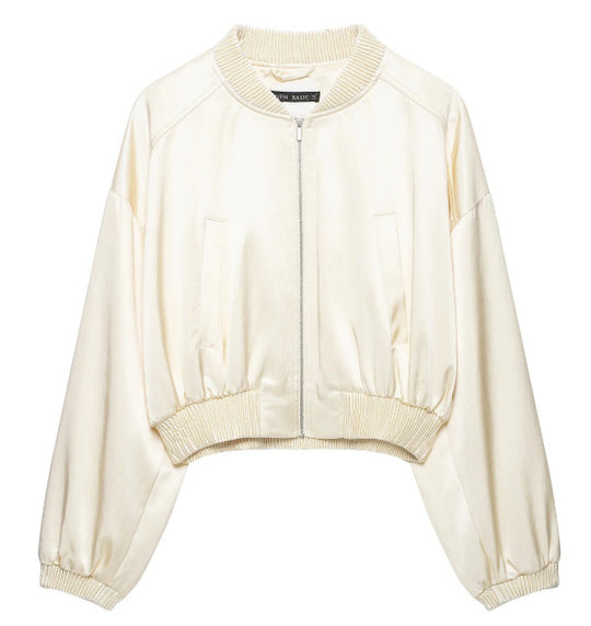 Damen Cropped Satin‑Blouson mit Raglanärmeln, elastischem Saum und Frontreißverschluss Nord Taschen