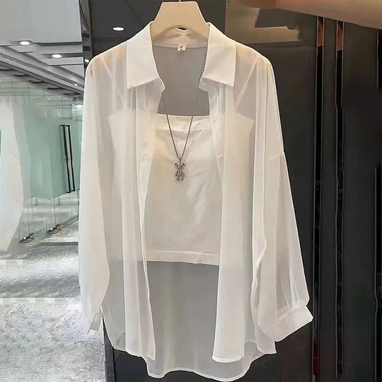 Femme Transparente Knopf-down Geschichtete Tunika