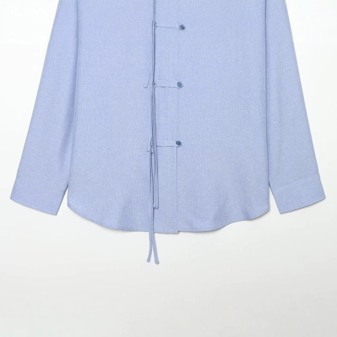 Damen Oversize-Hemdjacke mit Tunnelzug, Zierknotenverschluss und Hemdkragen Nord Taschen