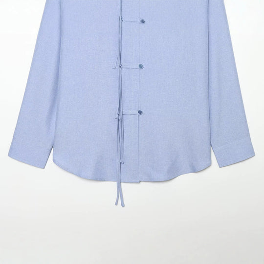Damen Oversize-Hemdjacke mit Tunnelzug, Zierknotenverschluss und Hemdkragen Nord Taschen