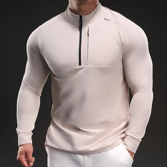 Herren Slim-Fit Thermo-Longsleeve mit Stehkragen und Brustreißverschluss Nord Taschen