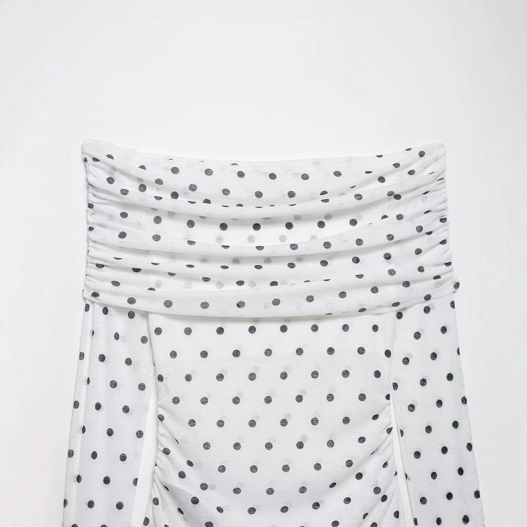 Damen Schulterfreies Langarm-Top mit Wasserfallkragen und Polka-Dot-Print Nord Taschen