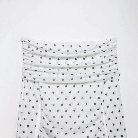 Damen Schulterfreies Langarm-Top mit Wasserfallkragen und Polka-Dot-Print Nord Taschen