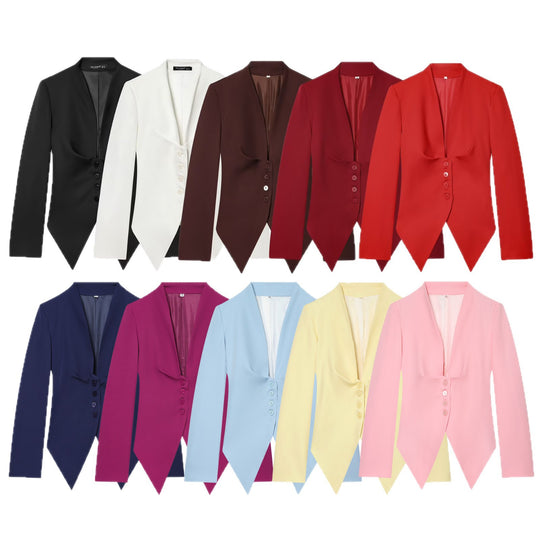 Damen taillierter Blazer mit spitzem Schößchen und tiefem V-Ausschnitt Nord Taschen