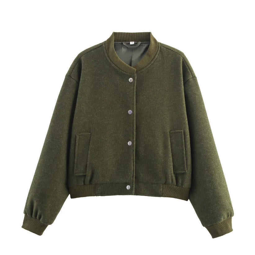 Damen 70+ kurze Wollmix‑Blousonjacke mit Reißverschluss, Hemdkragen und Pattentaschen Nord Taschen