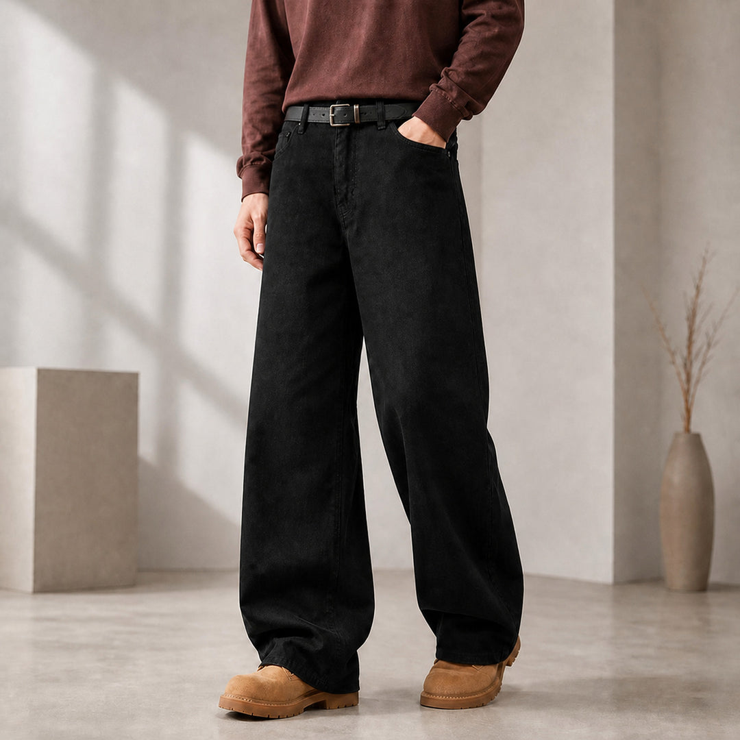 Herren Weite Baumwoll-Jeans mit hohem Bund und Five-Pocket-Design Nord Taschen