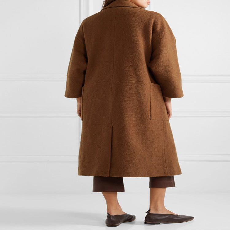 Damen Langer Oversize-Mantel im Relaxed-Wollmix mit großem Schalkragen und aufgesetzten Taschen Nord Taschen