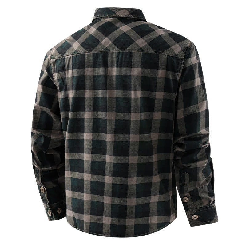 Herren  lässiges kariertes Flanellhemdjacke aus Baumwollmischung mit doppelten Brusttaschen und verstärkter Steppung Nord Taschen